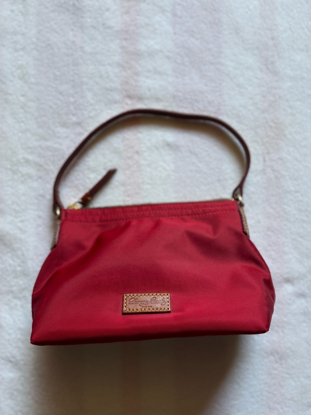 Dooney & Bourke Red Nylon Wristlet with Brown Leather Trim